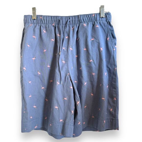 Coral Bay Womens Shorts Sz S Blue Twill Pink Flamingos Drawstring Elastic Waist - Picture 4 of 8